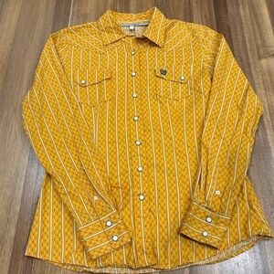 CINCH Women’s Mustard Yellow Western Pearl Snap Shirt Size S